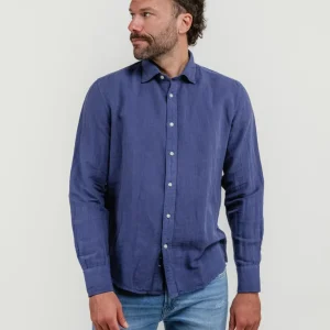 CAMICIA  FLYNN IN LINO E COTONE  BLU