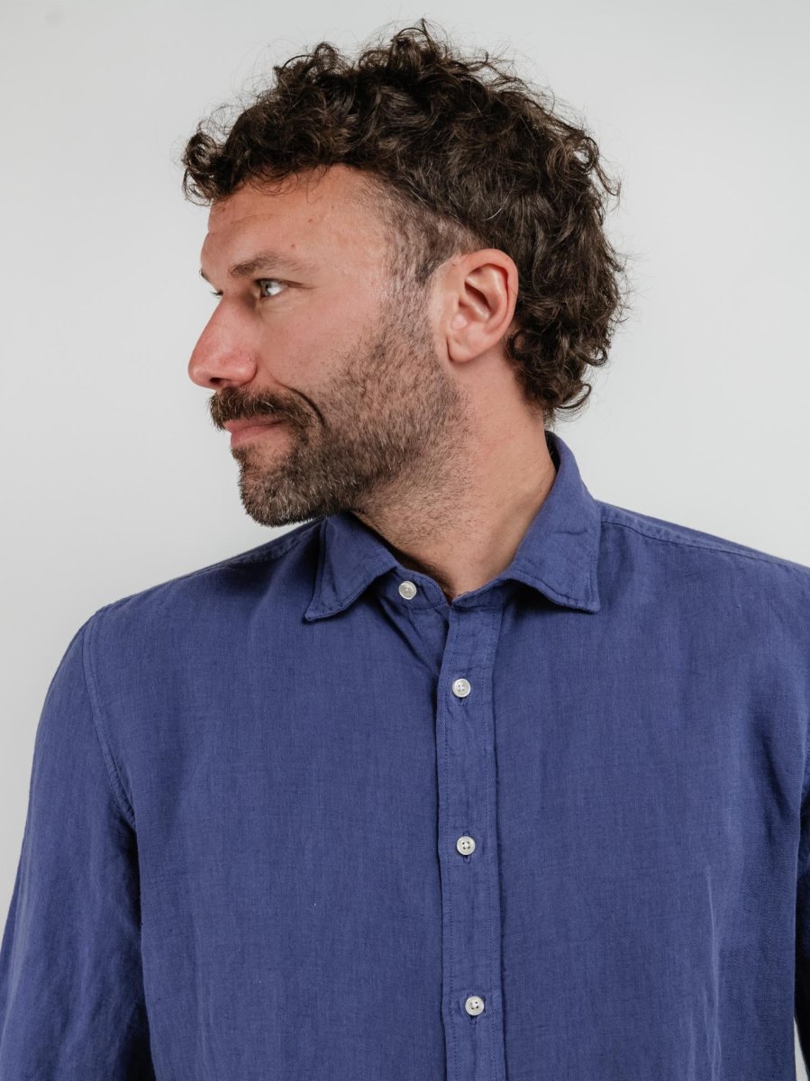 CAMICIA  FLYNN IN LINO E COTONE  BLU - immagine 5