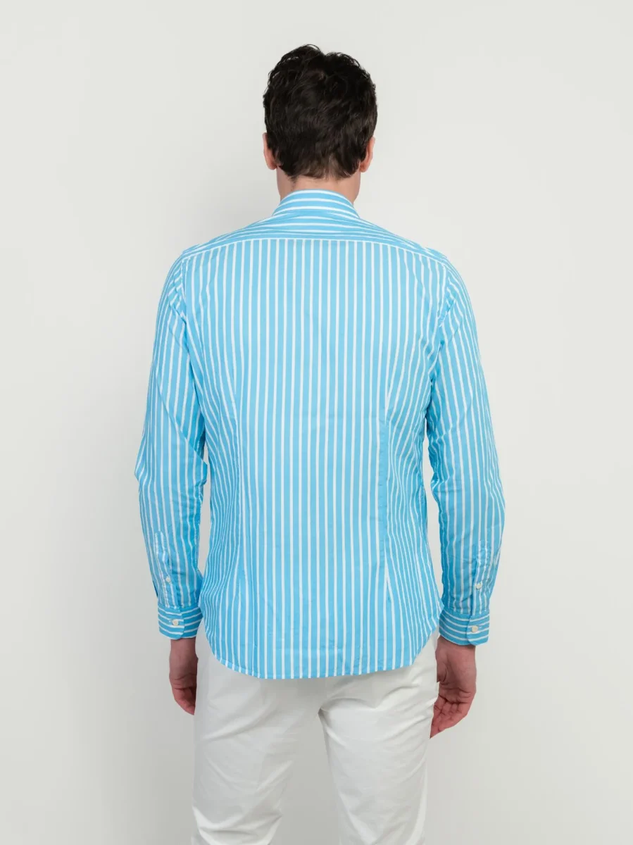 CAMICIA IN COTONE A RIGHE TURCHESI E BIANCHE - immagine 4