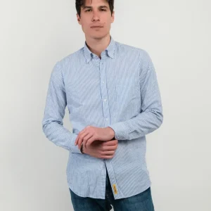 CAMICIA  IN COTONE BOTTON DOWN A RIGHE BIANCHE E AZZURRE