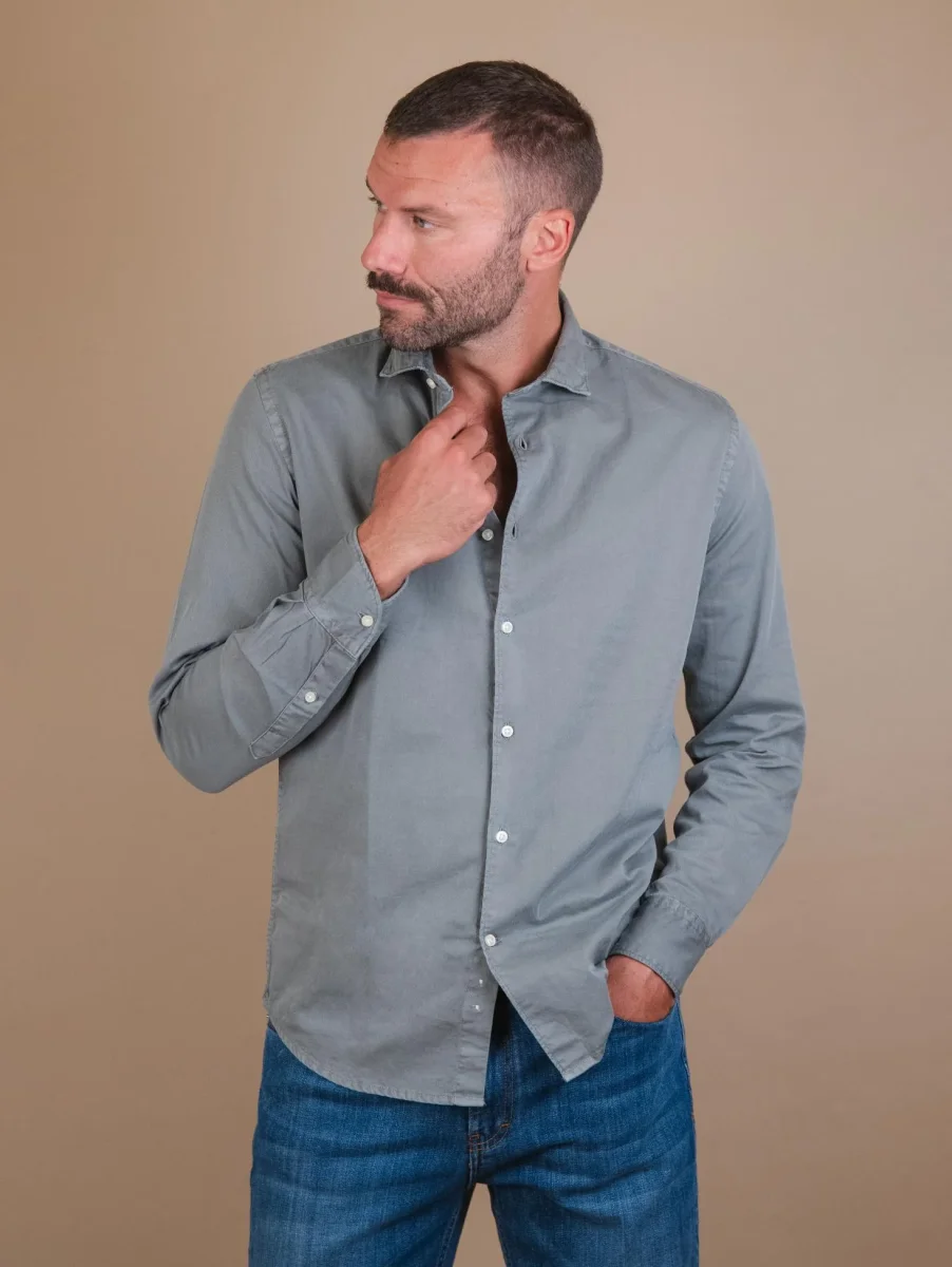 CAMICIA IN COTONE LAVATO VERDE MILITARE "JACK"