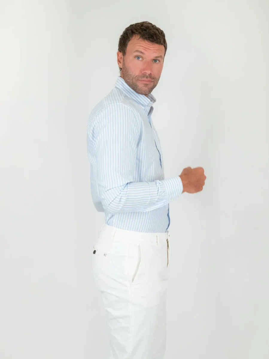 CAMICIA IN COTONE OXFORD RIGHE AZZURRE - immagine 3