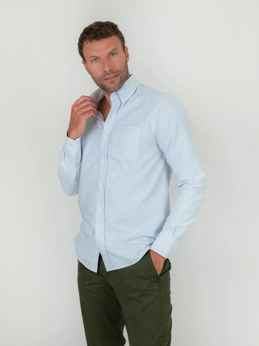 CAMICIA IN COTONE OXFORD RIGHINE AZZURRE - immagine 3