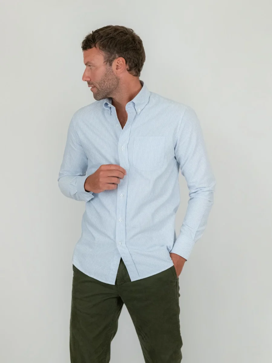 CAMICIA IN COTONE OXFORD RIGHINE AZZURRE