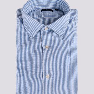 CAMICIA IN COTONE SEERSUCKER BIANCO E AZZURRO