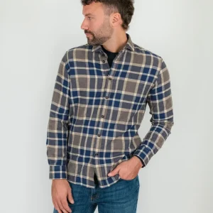 CAMICIA IN FLANELLA A QUADRI BLU BEIGE