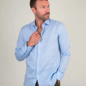 CAMICIA IN LINO AZZURRO MELANGE