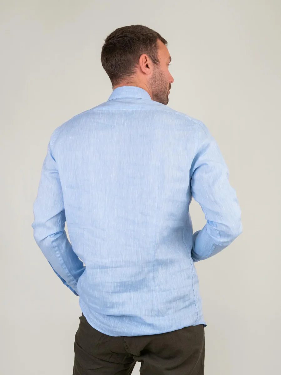 CAMICIA IN LINO AZZURRO MELANGE - immagine 4