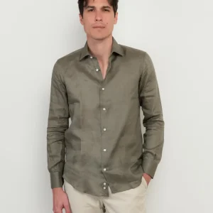 CAMICIA IN LINO COLOR FANGO