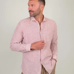 CAMICIA IN LINO E COTONE A RIGHINE BIANCHE E ROSSE