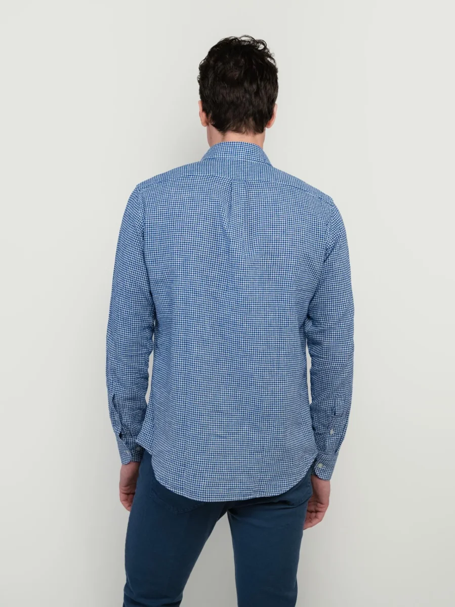 CAMICIA IN MISTO LINO CON FANTASIA MICROQUADRETTO BLU - immagine 5