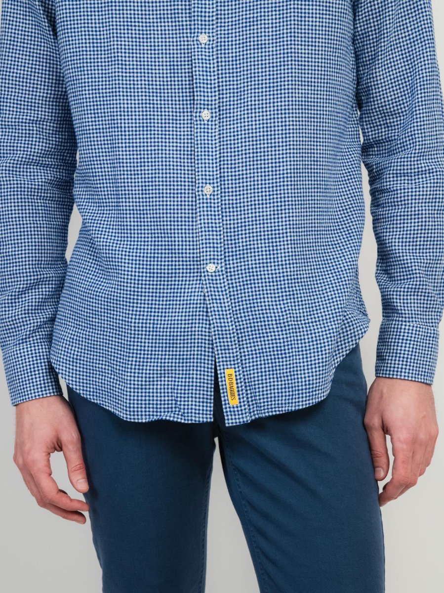 CAMICIA IN MISTO LINO CON FANTASIA MICROQUADRETTO BLU - immagine 3