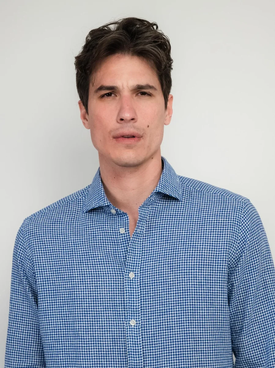 CAMICIA IN MISTO LINO CON FANTASIA MICROQUADRETTO BLU - immagine 6