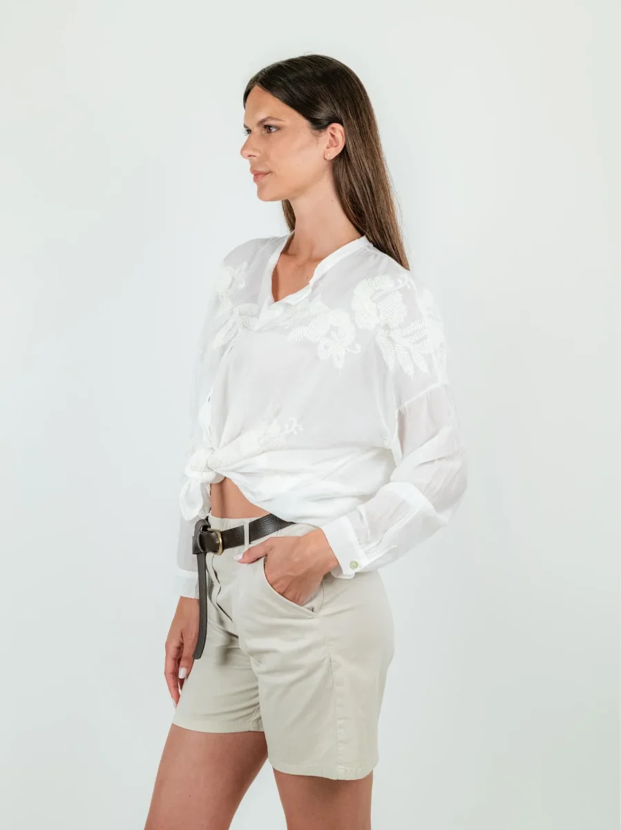 CAMICIA IN MISTO SETA COLOR PANNA - immagine 3