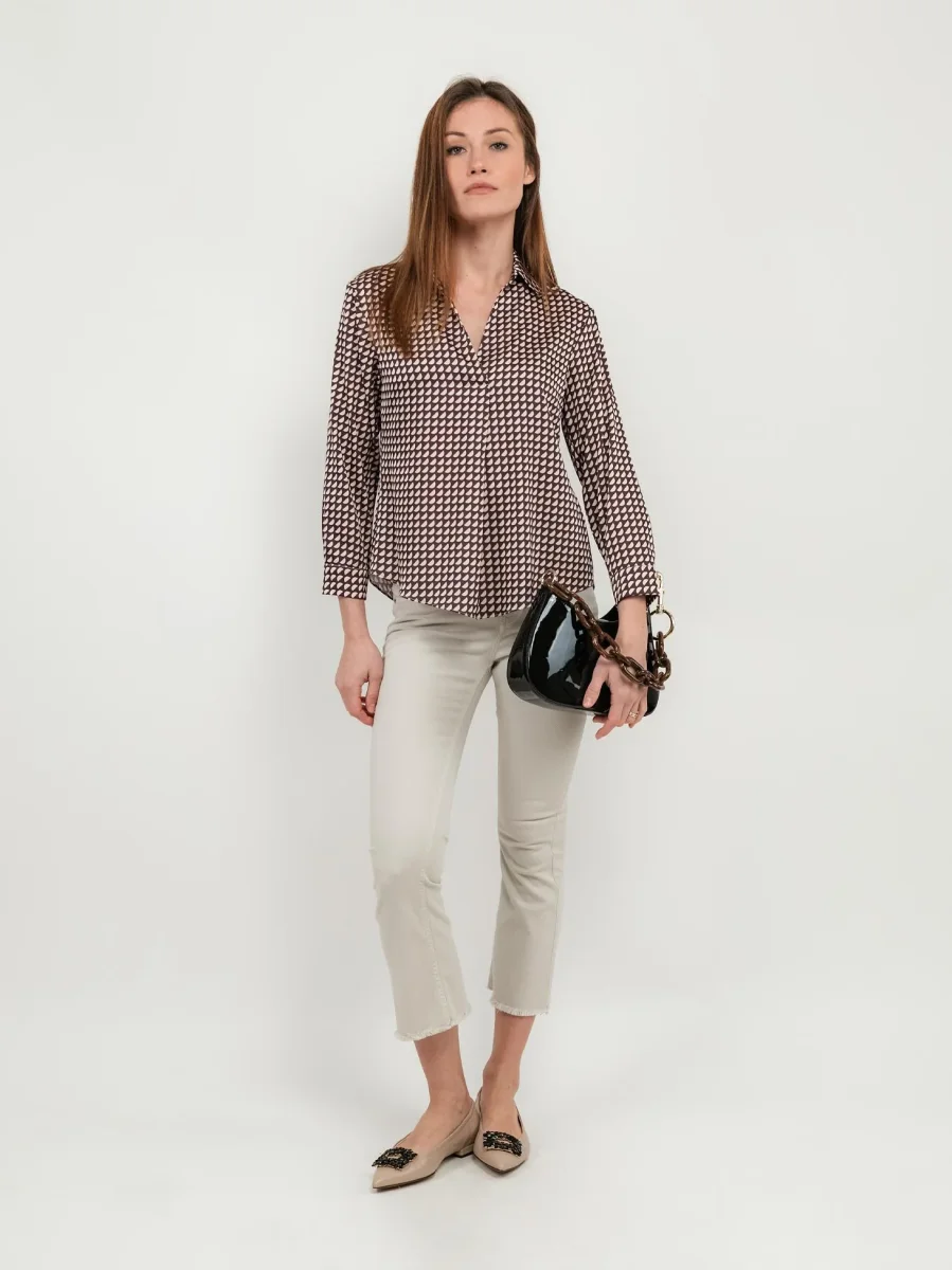 CAMICIA IN RASO CON FANTASIA MULTICOLOR BORDEAUX