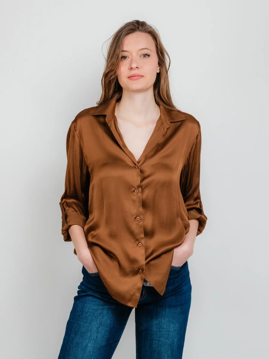 CAMICIA IN RASO TABACCO