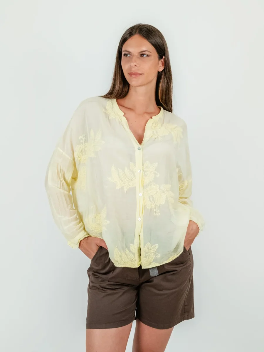 CAMICIA IN  SETA E COTONE  GIALLA - immagine 8