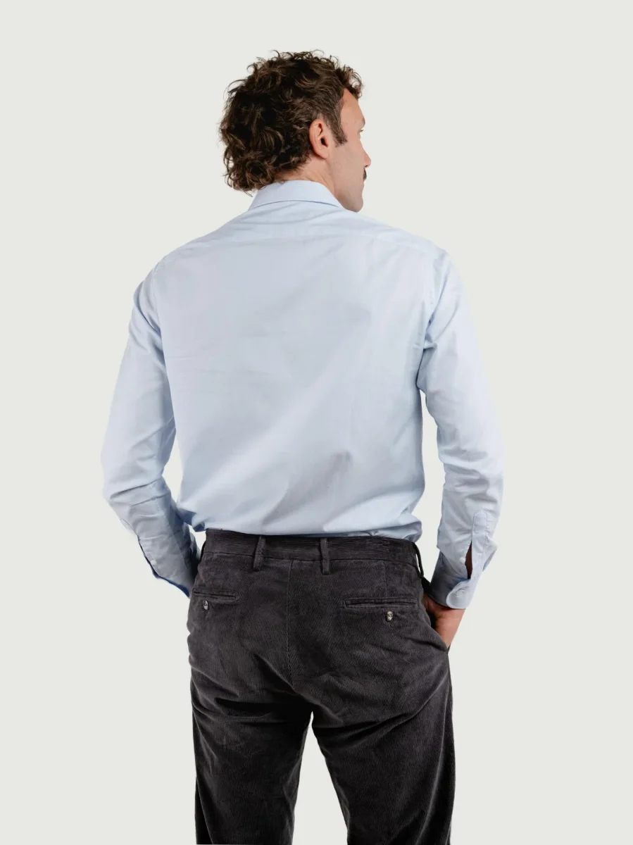 CAMICIA IN TWILL DI COTONE CON FANTASIA MICRORIGA CELESTE - immagine 4