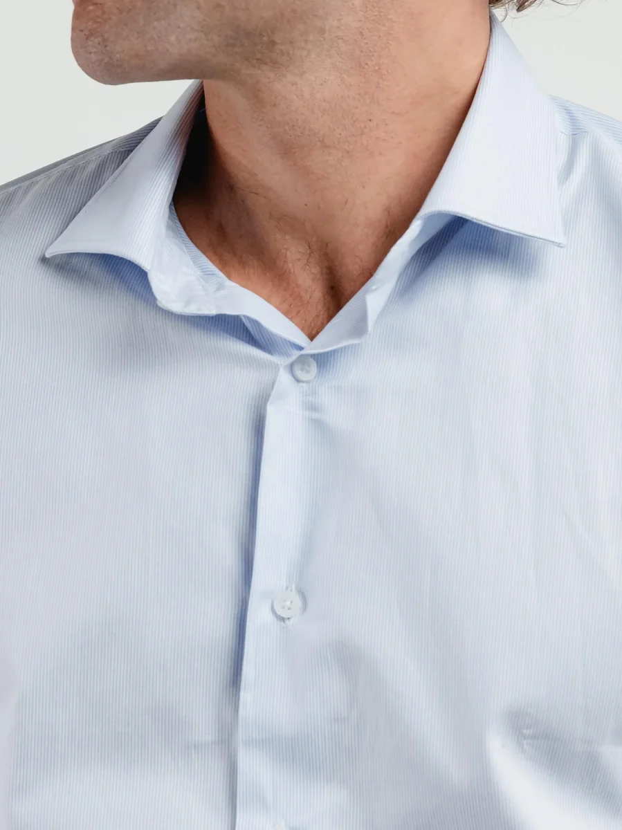 CAMICIA IN TWILL DI COTONE CON FANTASIA MICRORIGA CELESTE - immagine 5