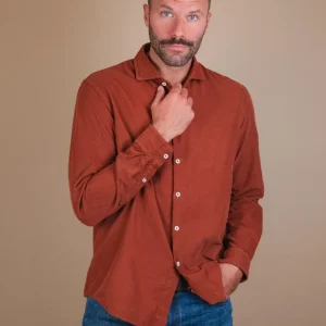 CAMICIA IN VELLUTO A COSTINE MATTONE