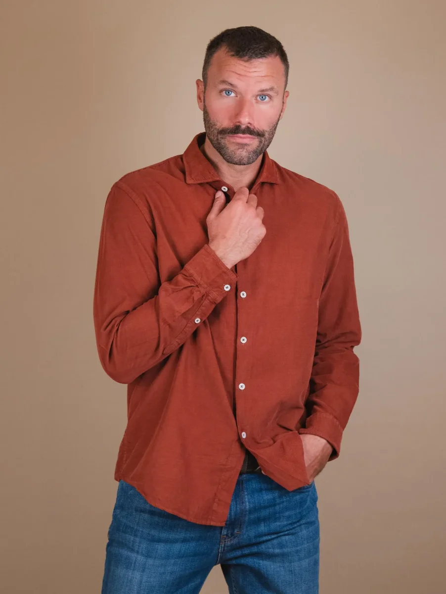 CAMICIA IN VELLUTO A COSTINE MATTONE