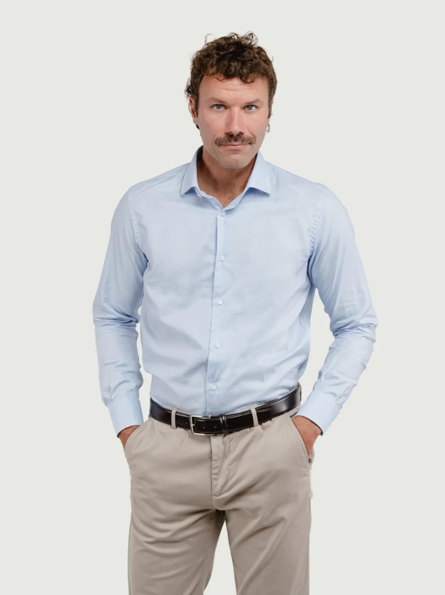 CAMICIA MICROQUADRETTO CELESTE