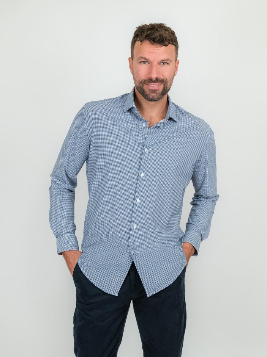 CAMICIA NO STIRO PIED DE POULE navy