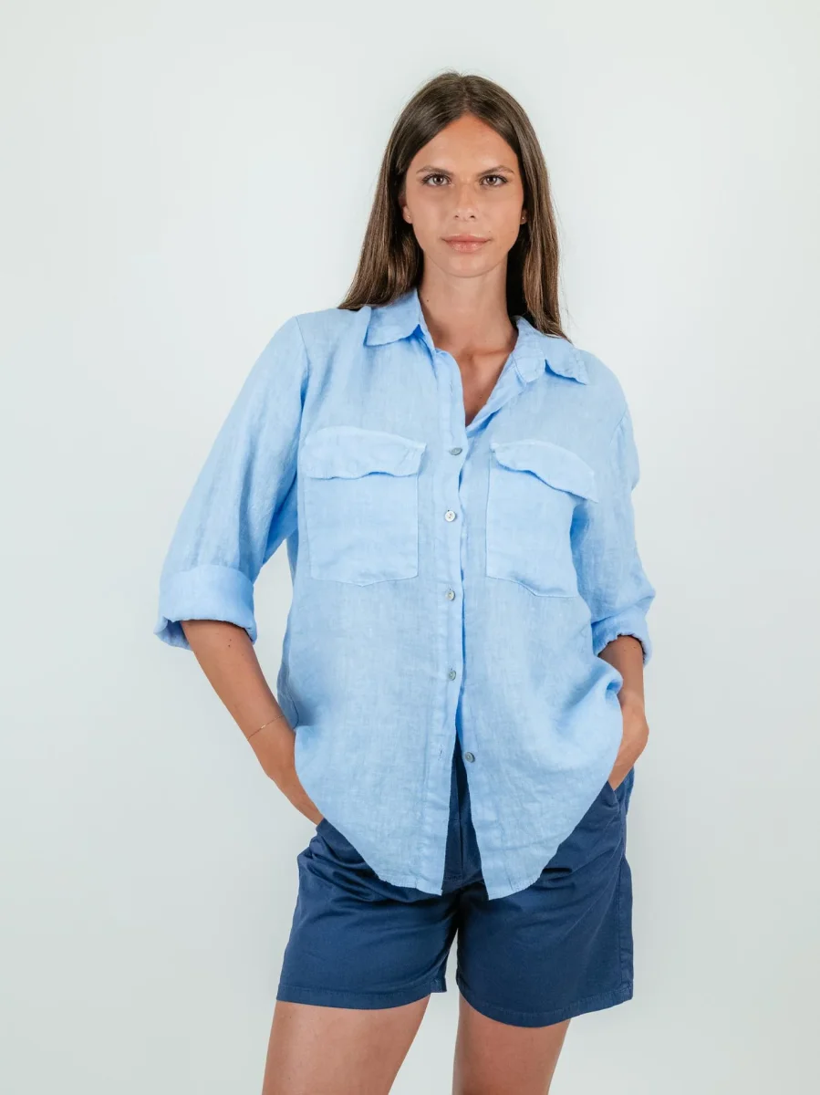 CAMICIA OVERSIZE IN LINO AZZURRA