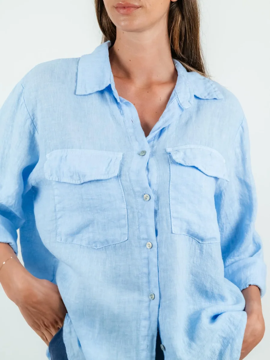 CAMICIA OVERSIZE IN LINO AZZURRA - immagine 5