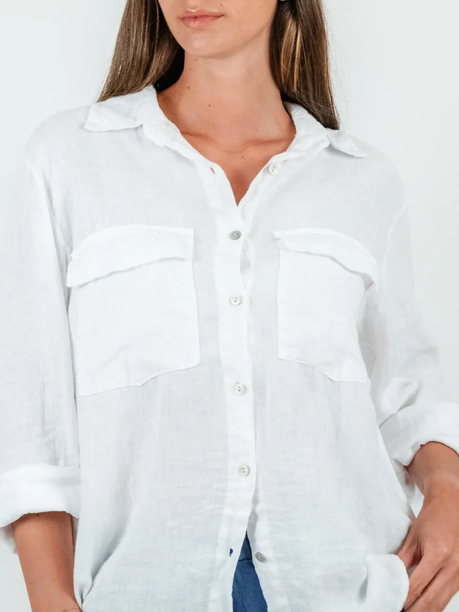 CAMICIA OVERSIZE IN LINO BIANCA - immagine 5