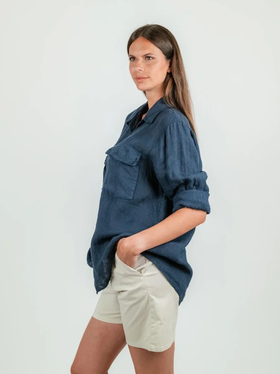 CAMICIA OVERSIZE IN LINO BLU - immagine 3