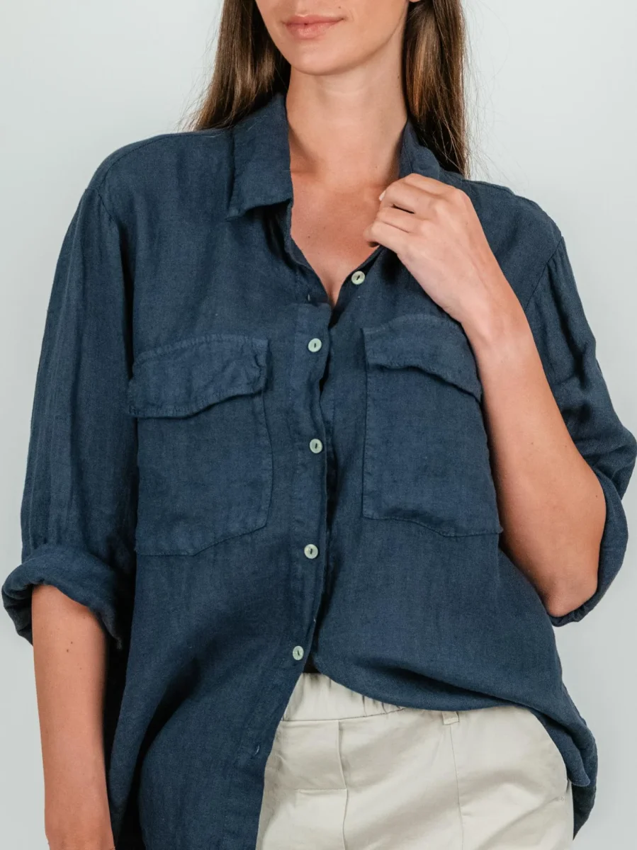 CAMICIA OVERSIZE IN LINO BLU - immagine 5
