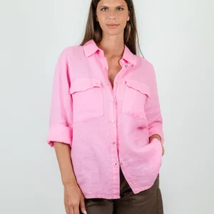 CAMICIA OVERSIZE IN LINO ROSA
