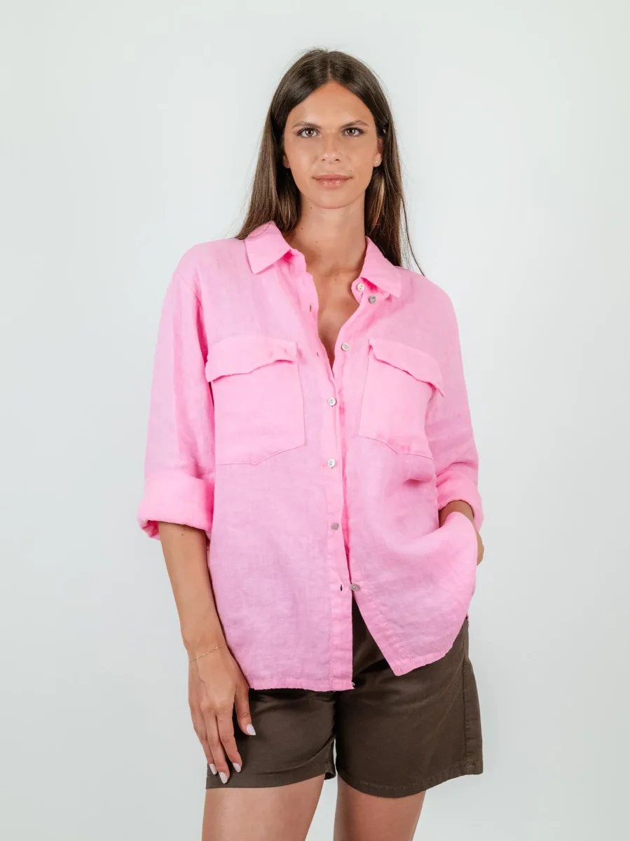 CAMICIA OVERSIZE IN LINO ROSA
