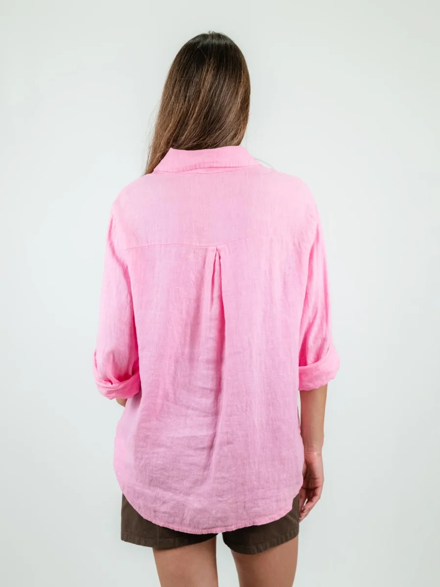 CAMICIA OVERSIZE IN LINO ROSA - immagine 4