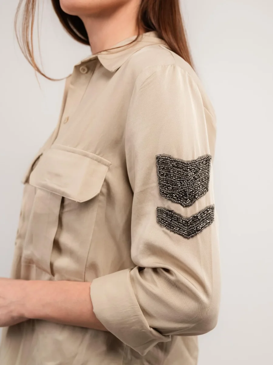 CAMICIA OVER COLOR SABBIA CON TASCONI - immagine 5