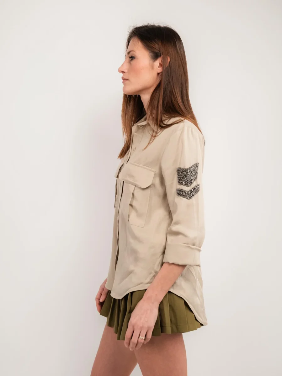 CAMICIA OVER COLOR SABBIA CON TASCONI - immagine 3