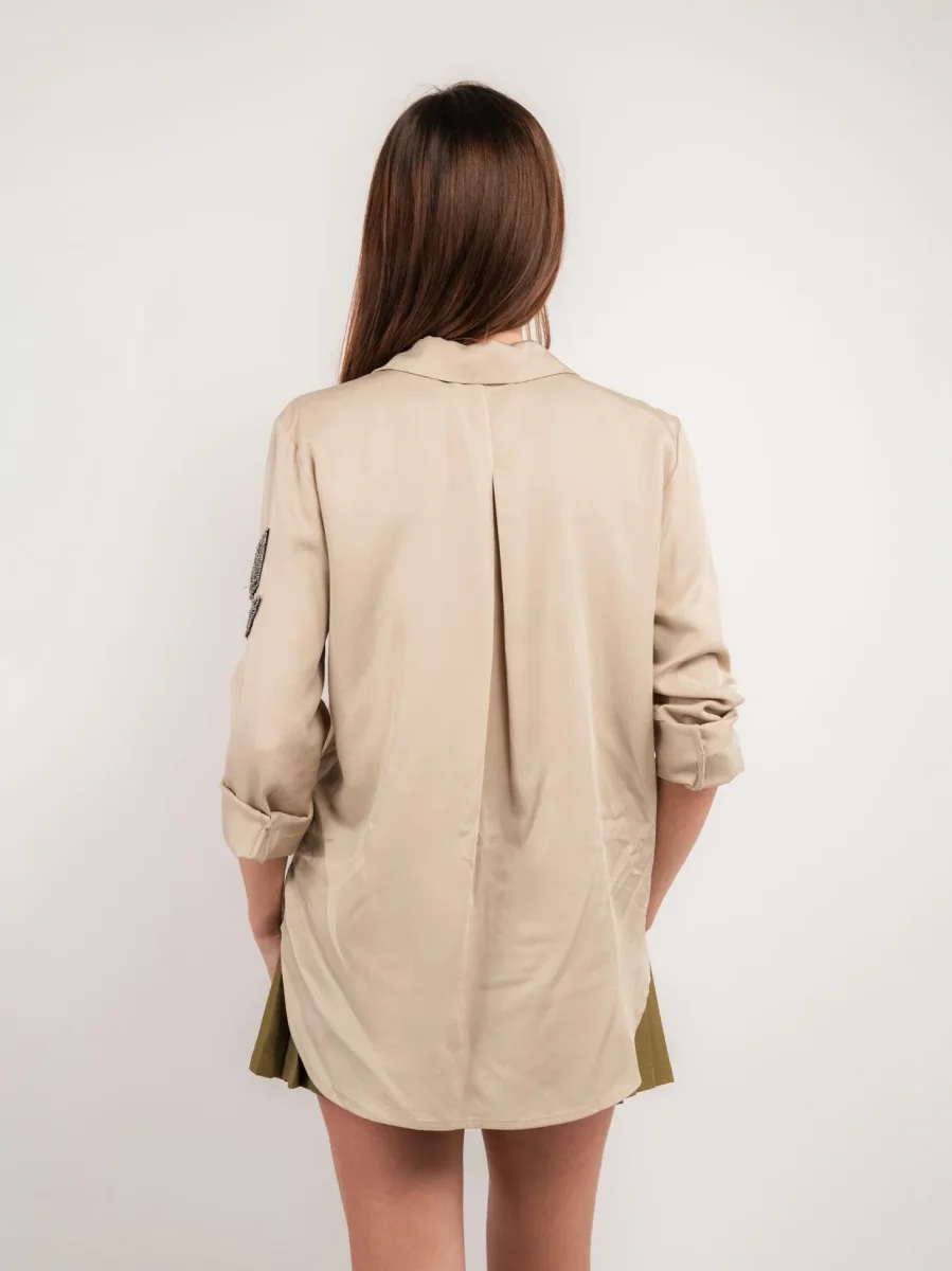 CAMICIA OVER COLOR SABBIA CON TASCONI - immagine 4