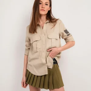 CAMICIA OVER COLOR SABBIA CON TASCONI