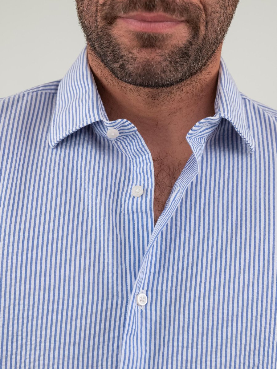 CAMICIA SEERSUCKER A RIGHE CELESTE SCURO - immagine 5