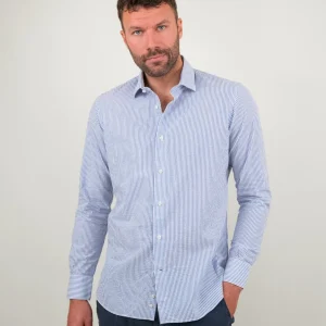 CAMICIA SEERSUCKER A RIGHE CELESTE SCURO