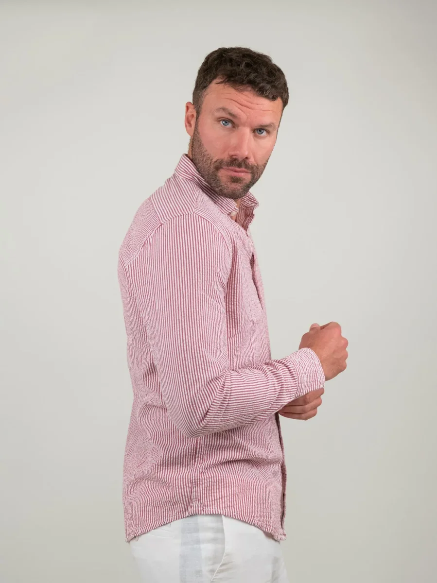 CAMICIA SEERSUCKER A RIGHE ROSA - immagine 3