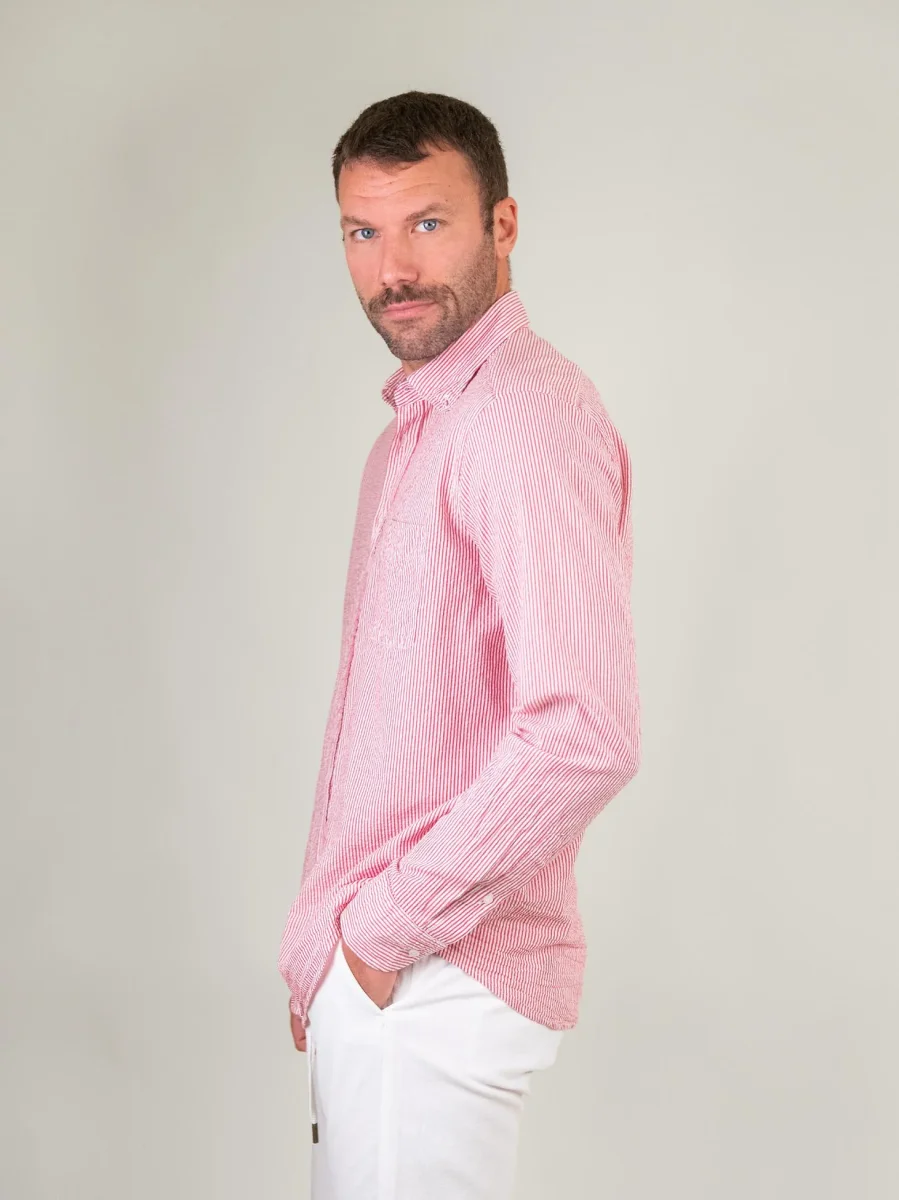 CAMICIA SEERSUCKER CON RIGHE BIANCHE E ROSSE - immagine 3