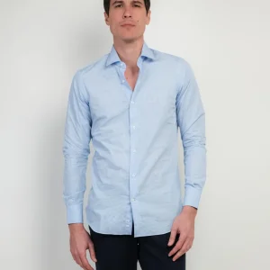 CAMICIA SLIM FIT CON FANTASIA MICROQUADRETTO AZZURRA