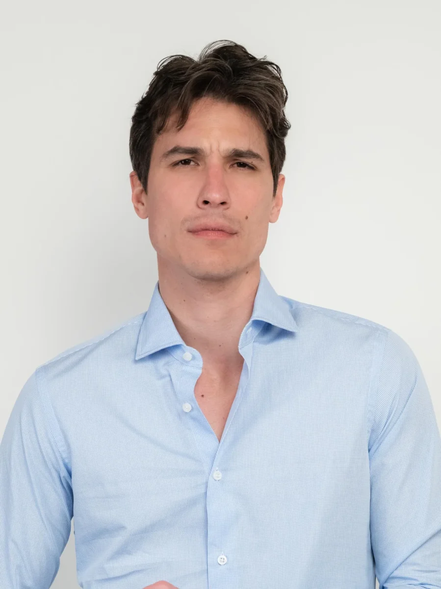 CAMICIA SLIM FIT CON FANTASIA MICROQUADRETTO AZZURRA - immagine 5