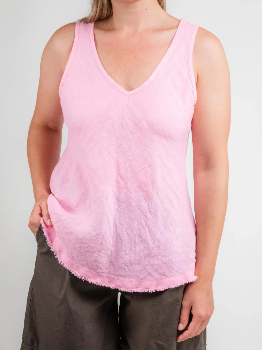 CANOTTA IN LINO CON FONDO SFRANGIATO ROSA - immagine 5