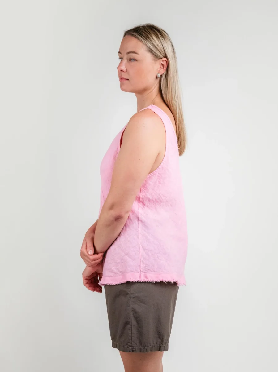 CANOTTA IN LINO CON FONDO SFRANGIATO ROSA - immagine 3