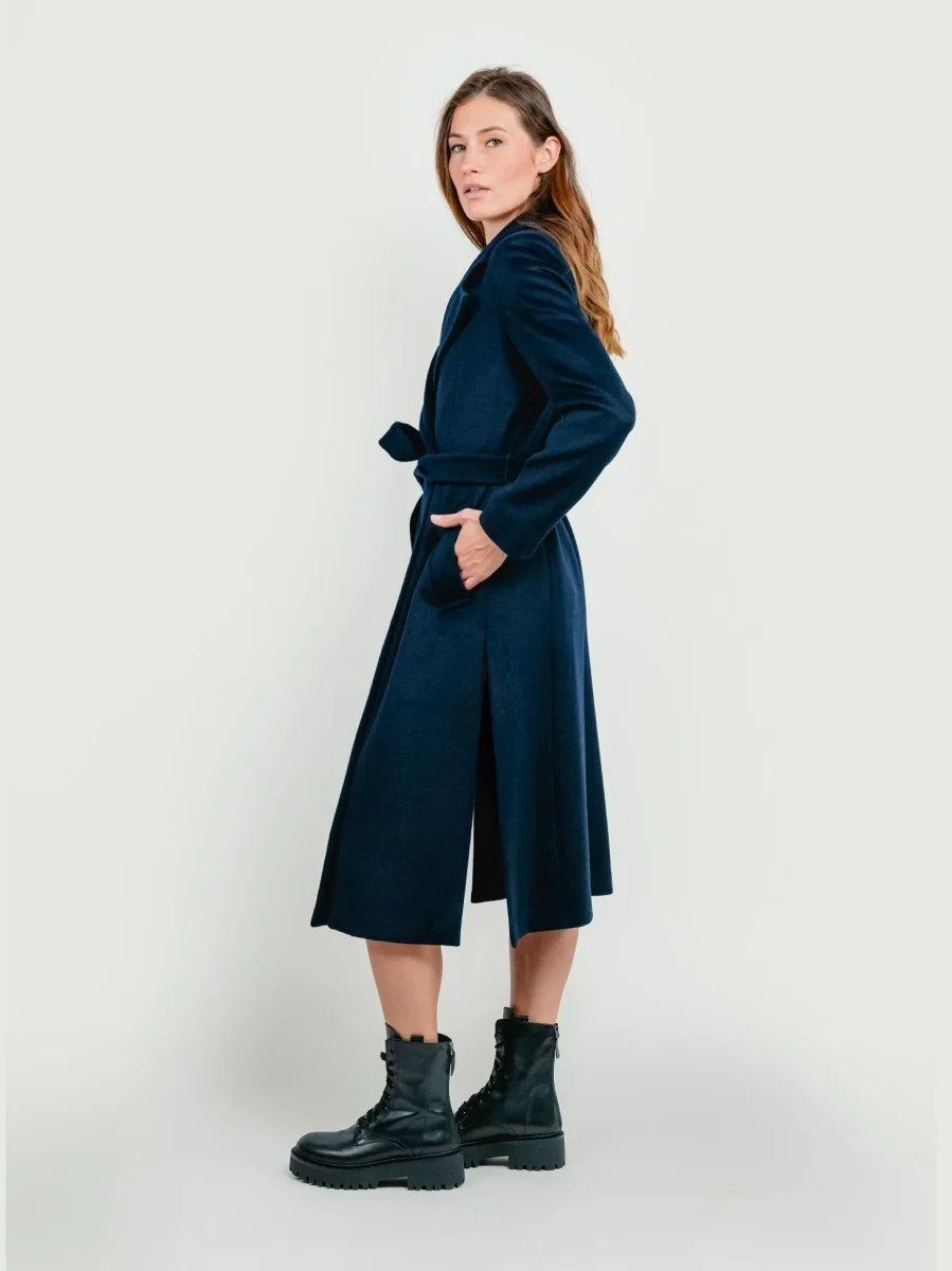 CAPPOTTO DOPPIOPETTO CON CINTURA BLU NAVY - immagine 3