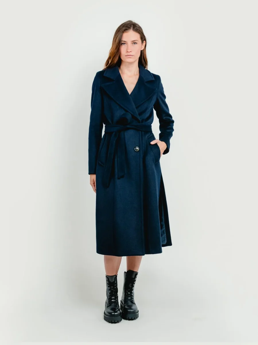 CAPPOTTO DOPPIOPETTO CON CINTURA BLU NAVY