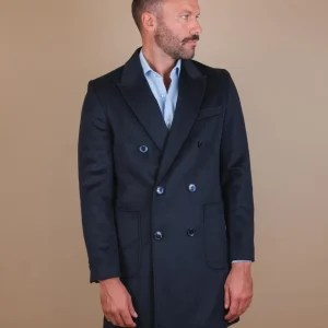 CAPPOTTO DOPPIOPETTO IN MISTO LANA BLU